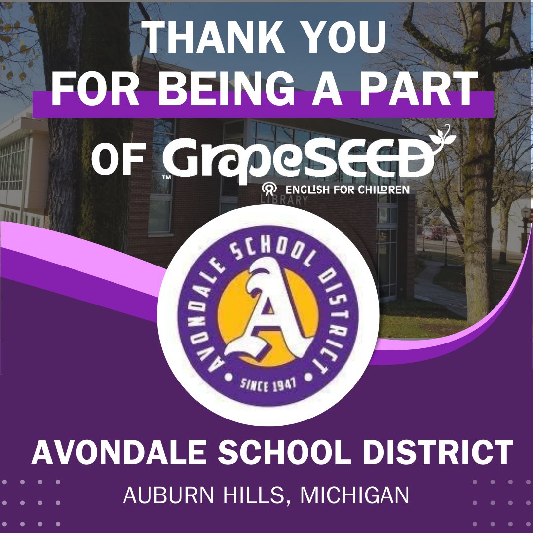 GrapeSEEDEng's tweet image. We would like to thank @Avondaleschools for their continued partnership with GrapeSEED!
#GrapeSEEDEnglish #LearningLanguage #AvondaleSchools #StudentSuccess