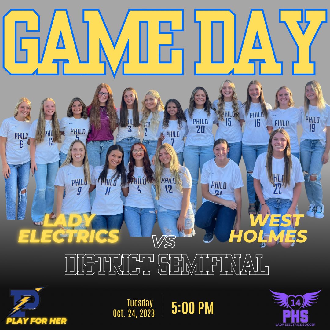 Tomorrow evening the Lady Electrics are traveling to Coshocton’s Stewart Field to take on West Holmes in a District Semifinal Game at 5:00 pm
.
.
Help me wish them LUCK 🍀
.
.
#makinghistory #whynot
<a href="/PhiloAD/">Philo Athletics</a>
