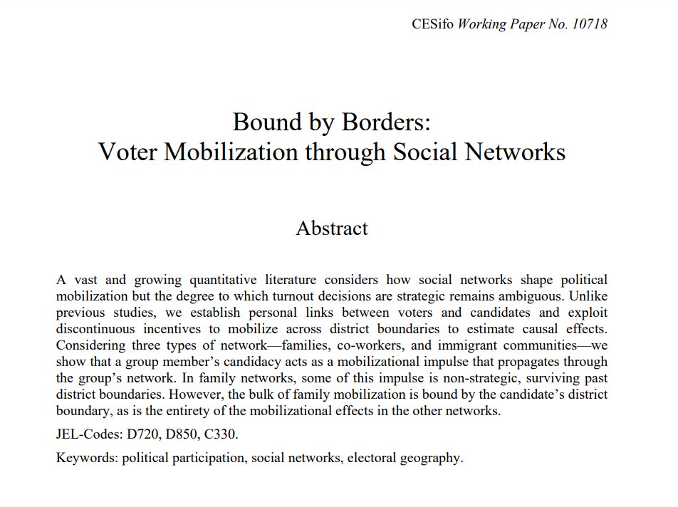 JFiva's tweet photo. Bound by Borders: Voter Mobilization through Social Networks

New @CESifoNetwork wp. with Gary Cox and @maxemilking:

https://t.co/fQeG1KHPrj https://t.co/TJBTKDHoSy