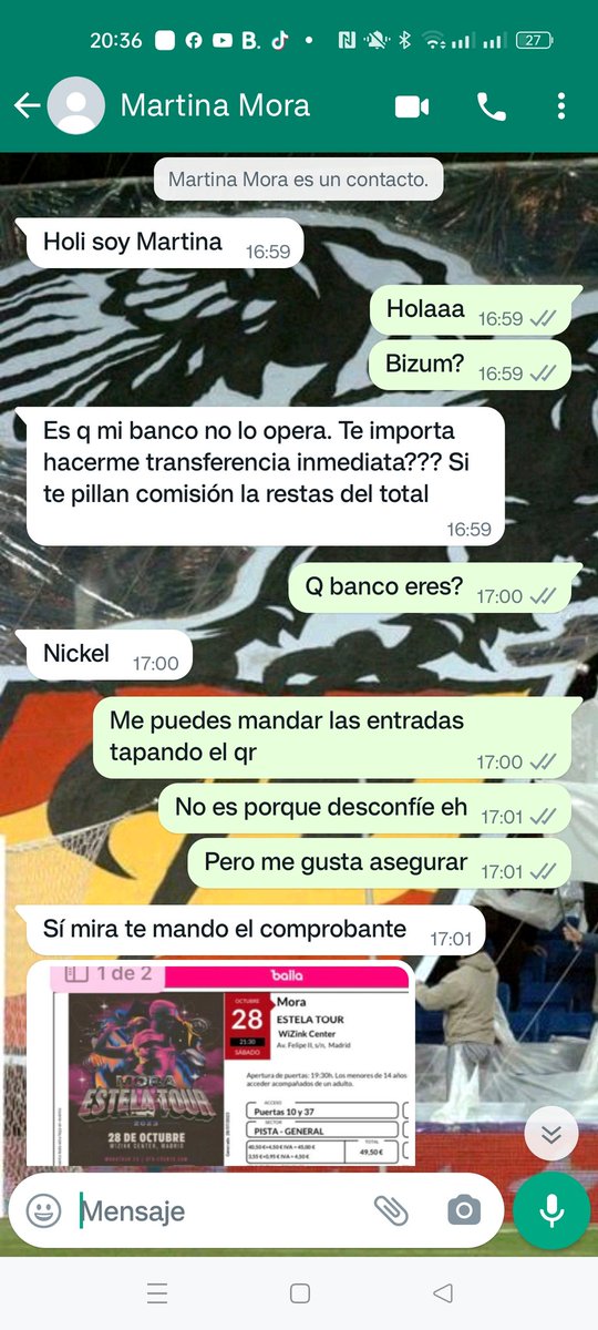 FIFAPSG24's tweet photo. Esta estafando a la gente revendiendo entradas aportando pruebas para que después la gente le haga transferencias inmediatas, pruebas que son mentira 

Es arroba martinnaaasx #estafa 

Su número de cuenta:

ES0715830001119055866653

@policia @guardiacivil #estafa https://t.co/KjMyUjFL2e
