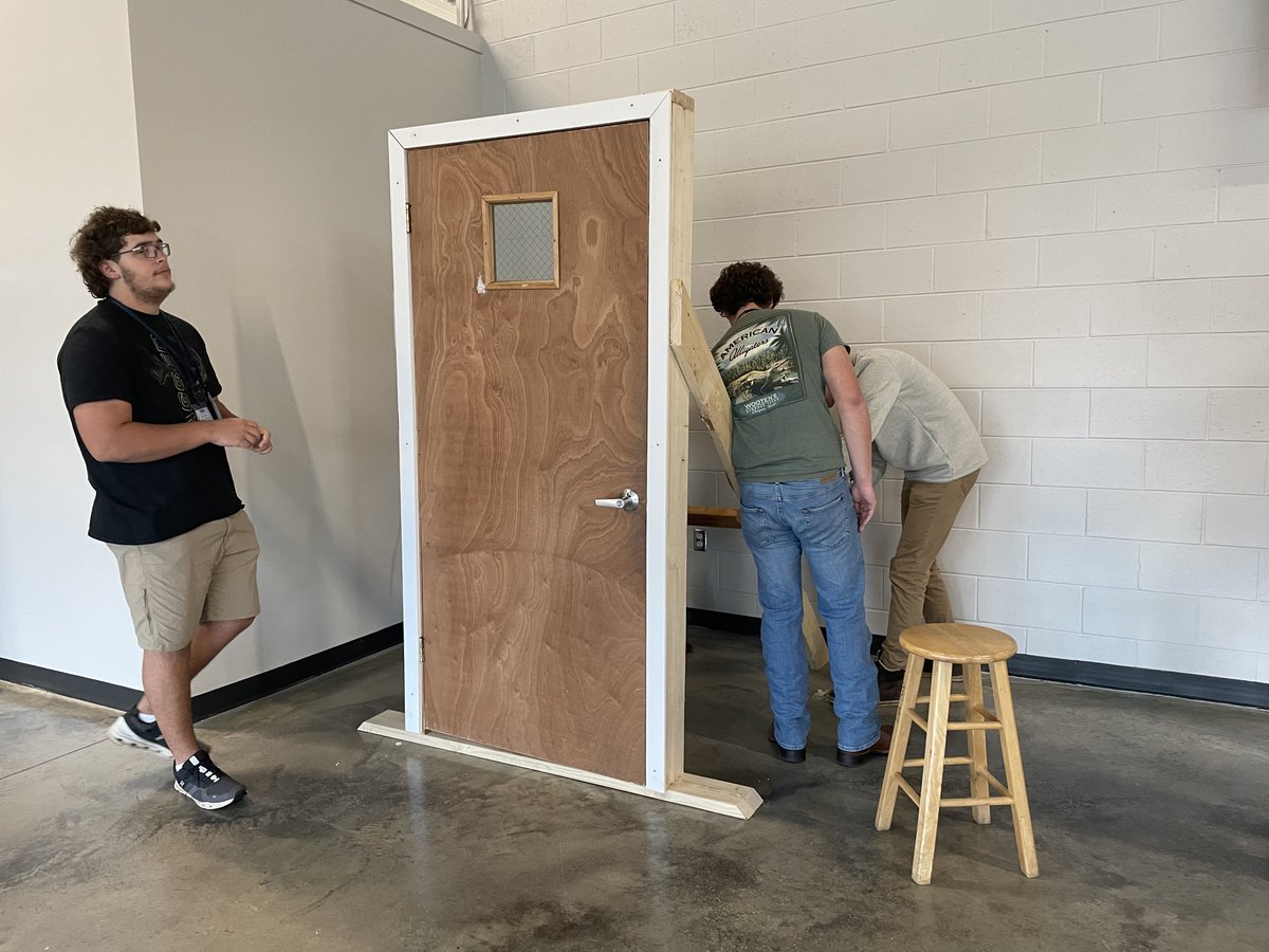 High school carpentry students built a door prop to be used in Elementary Chapel last week for Mr. Deck to illustrate the story of the Passover. #handsoneducation #carpentry #wearewaynechristian