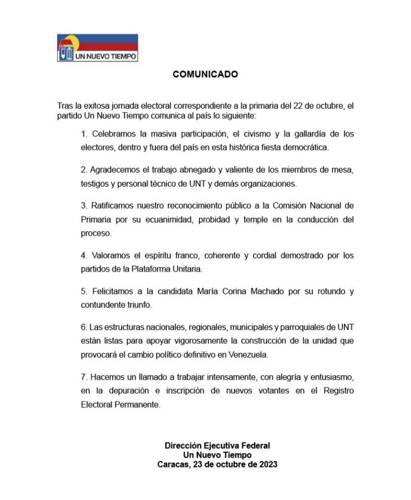 guillerpalacios's tweet photo. #23oct @partidoUNT fiel a propuesta #unitaria y de rescate del voto impulsó #EleccionesPrimarias en dónde se eligió candidata a la Presidencia de la República a @MariaCorinaYA, en forma democrática, pacífica y electoral. https://t.co/pCp7PpguPZ