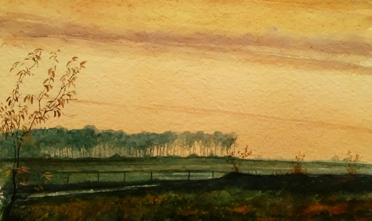 Sunset in #Twente #watercolorpainting #watercolorart #watercolourpainting #landscape #ArtistOnTwitter #watercolor