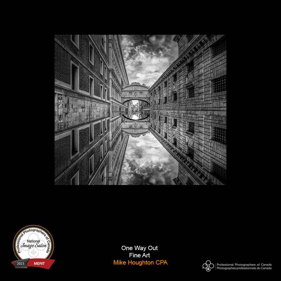 Such  a captivating black &amp; white image. The sky adds some beautiful drama to the image while the leading lines guide your eyes right though  the arch into the centre. "One Way Out" received  a Merit  at the 2023 Image Salon. Maker is Mike Houghton from @bluemaxphotography