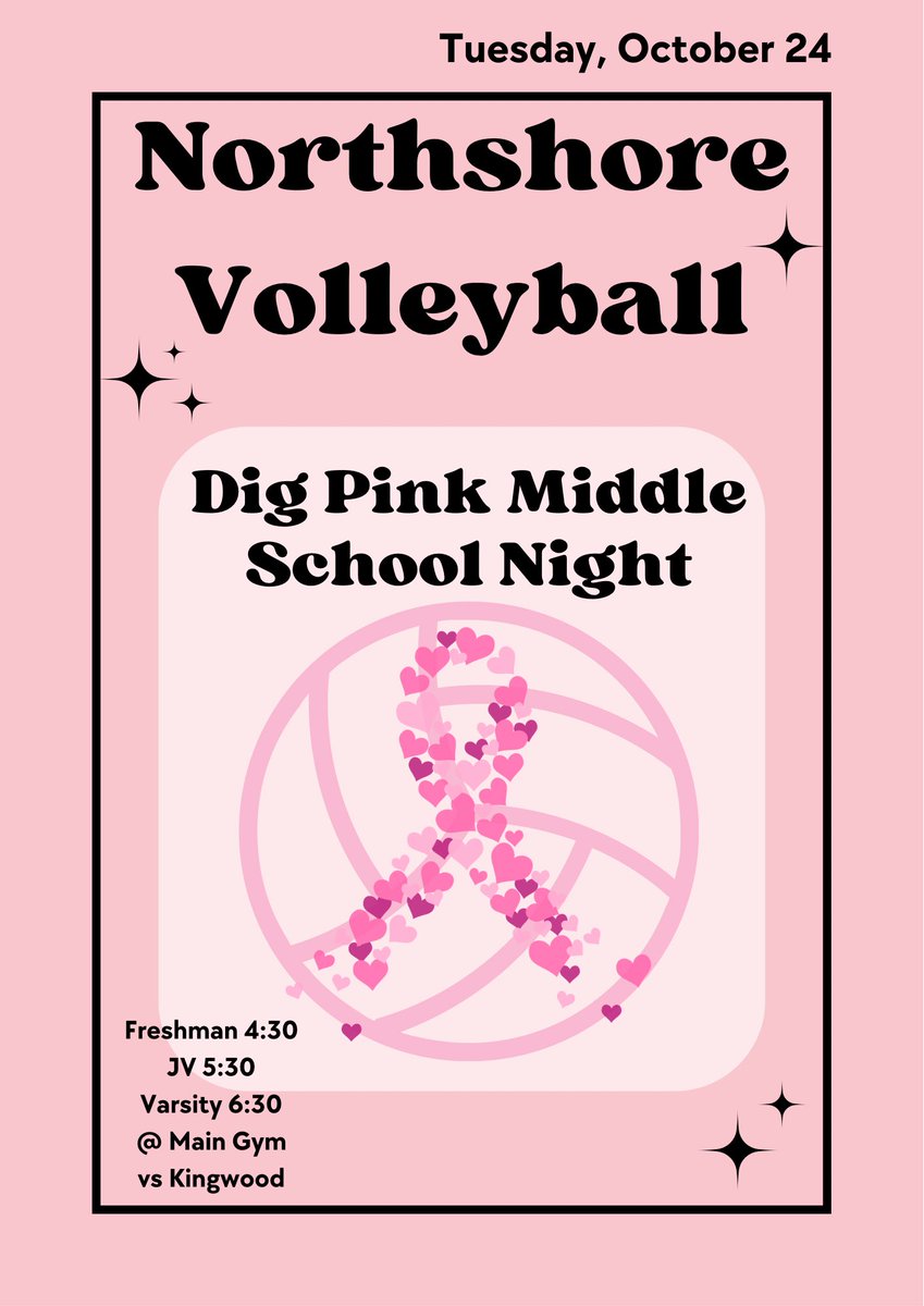 Come support your Lady Mustangs for our last volleyball game of the season &amp; pink out! 🩷