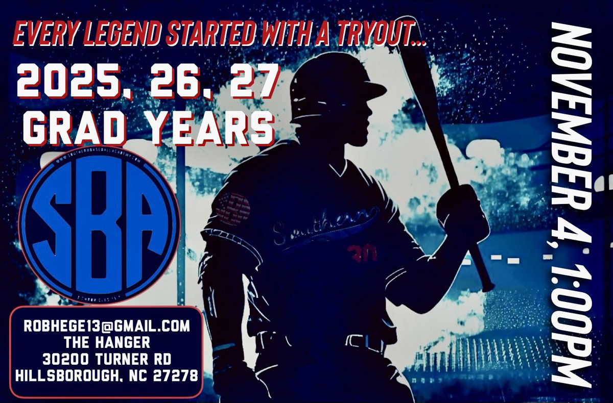 Nov 4th, 1:00pm at #TheHangar. Scout team tryouts. Shoot us an email or direct message. C/o 2025, 2026 and 2027. Inf and P needed. No POs unless that’s what you want to do. We’ll send you an info sheet and get you ready to learn more about the growing movement!