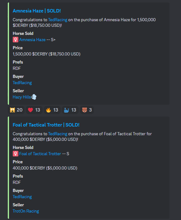 Breaking news: NON STOP action continues... Another WHOPPER sale in <a href="/photofinishgame/">Photo Finish™ LIVE 🌹 🐎 Virtual Horse Racing</a> . TedRacing acquires two horses, one for $18,750 USD and another immediately for $5k USD... 😮👀👀👀👀