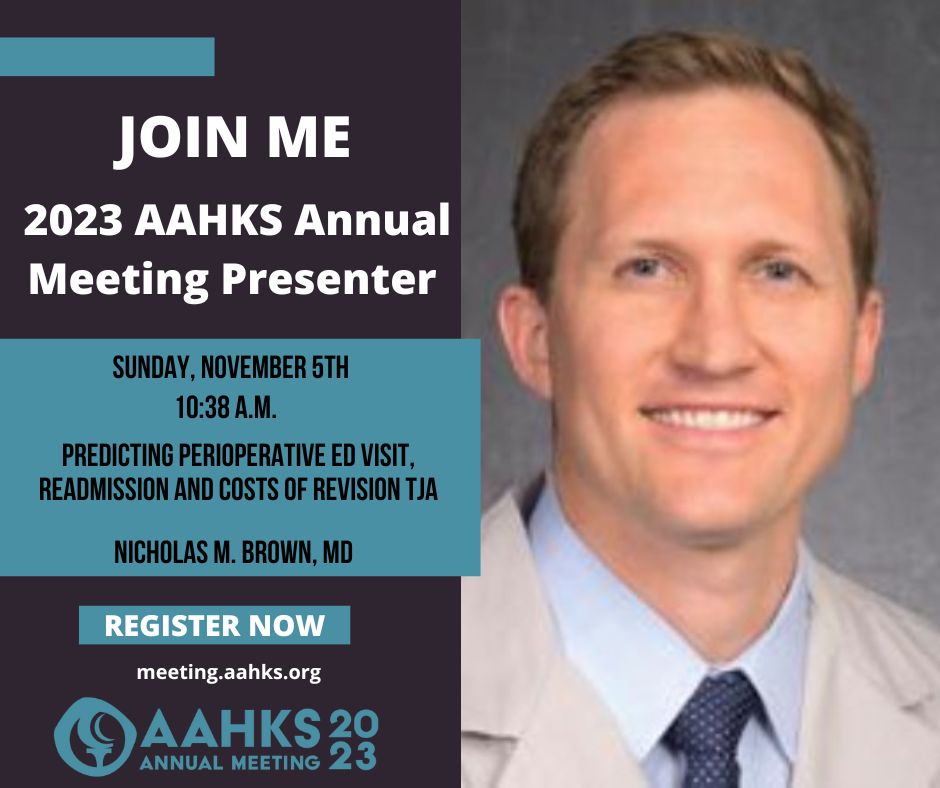 AAHKS (@aahks) on Twitter photo Join Dr. Brown at the 2023 #AAHKS Annual Meeting, where he is presenting on Predicting Perioperative ED visits, Readmission, and Costs of Revision TJA on Sun, Nov. 5, at 10:38 am in the Texas Ballroom. Still need to register meeting.aahks.org. #AAHKS2023 <a href="/Loyolaorthores/">Loyola Orthopaedic Residency</a> Join Dr. Brown at the 2023 #AAHKS Annual Meeting, where he is presenting on Predicting Perioperative ED visits, Readmission, and Costs of Revision TJA on Sun, Nov. 5, at 10:38 am in the Texas Ballroom. Still need to register meeting.aahks.org. #AAHKS2023 <a href="/Loyolaorthores/">Loyola Orthopaedic Residency</a>