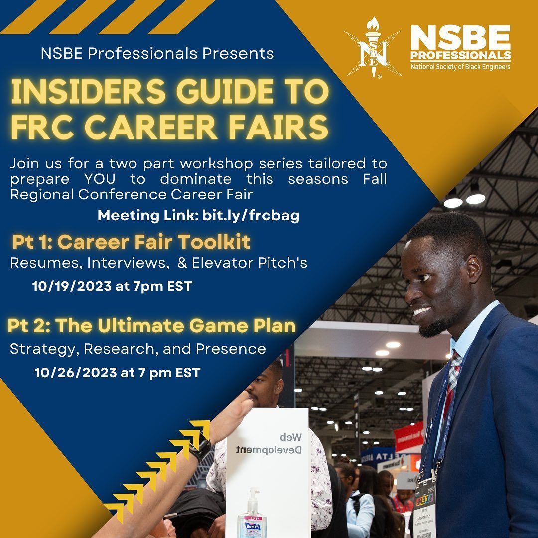 r2nsbepros's tweet image. FRC is around the corner! The NSBE Professionals are here to support you in preparing for this conference. Join them in their Career Fair Prep sessions later in October! 💪🏾💪🏾 

Meeting link: buff.ly/404aGRT

#R2NSBE #2HYPE #RTWO 

#NSBE50 #EngineeringCommunity #CommUNITY