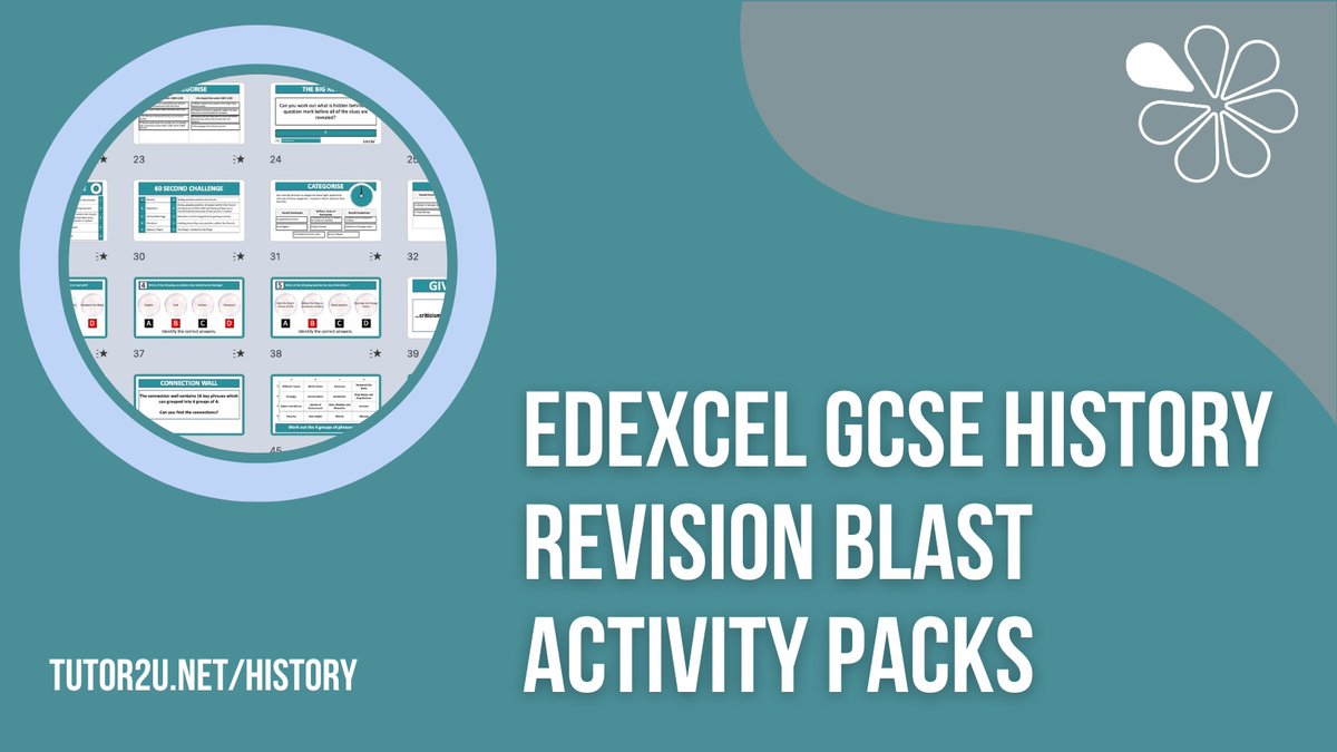 tutor2uHistory's tweet photo. Edexcel GCSE History Revision Blast Activity Packs
📂 Free to download!
💯 Editable PowerPoint-based packs of interactive revision games &amp; quizzes
🧠 Help your students test recall of key parts of the Edexcel GCSE History specification
Fill you boots here!
https://t.co/ZTmsqymbw8 https://t.co/aqKWTN6sCL