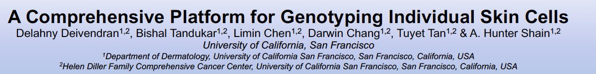 Next, Delahny Deivendran will be presenting a poster, "A comprehensive platform for genotyping individual skin cells". Poster 150. Congrats to Delahny for receiving a travel award to present this work!