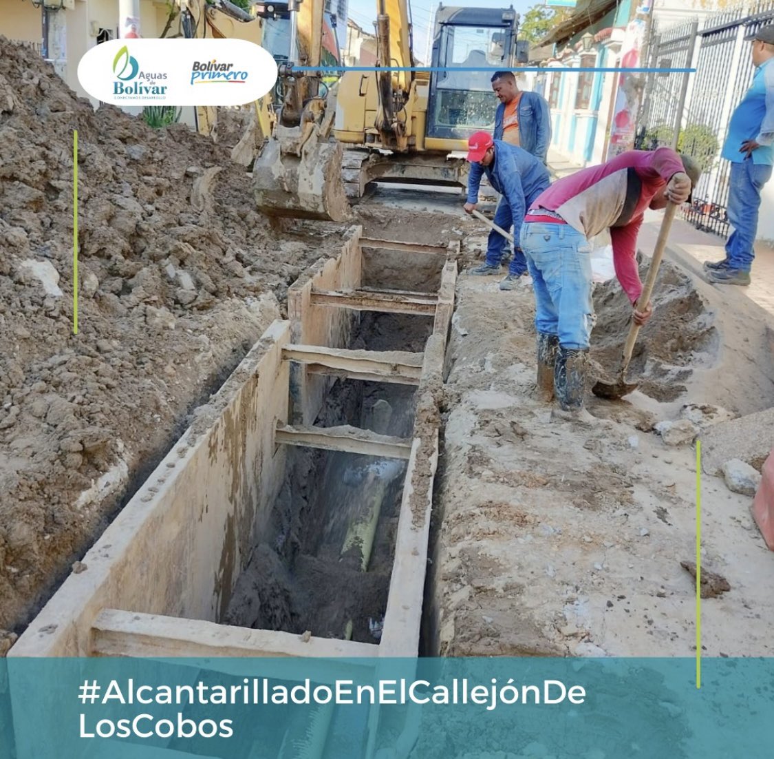 AguasdeBolivar's tweet photo. Continúan las obras de construcción del sistema de alcantarillado en el sector conocido como Callejón de los Cobos, unos de los compromisos adquiridos con la comunidad momposina del centro histórico de Bella Villa. https://t.co/Bb2dNK3BfS