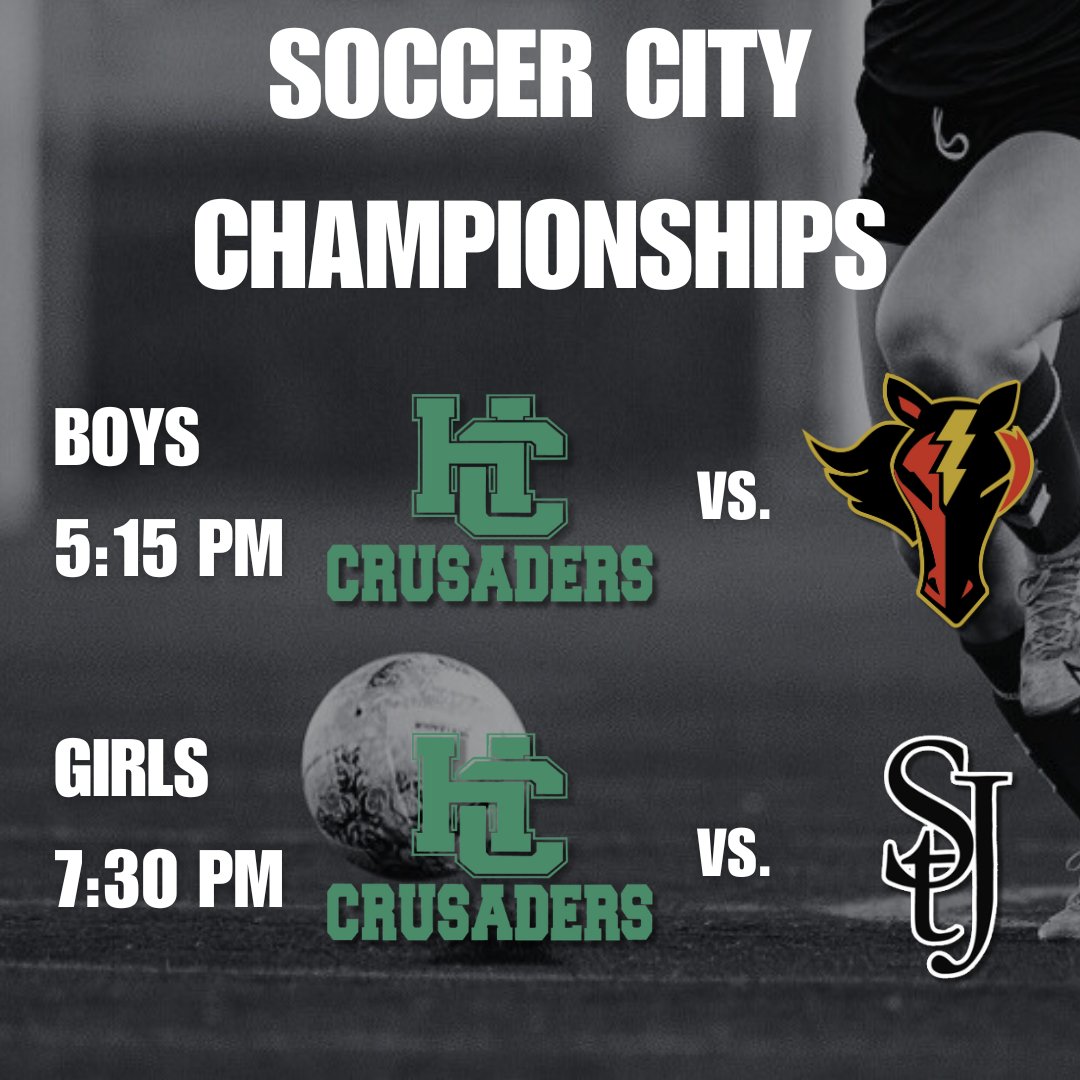 Soccer City Finals are TONIGHT!

Catch both games at Saskatoon Minor Football Field -1525 Ave. P S.

Boys are at 5:15 pm: Holy Cross vs. Centennial

Girls are at 7:30 pm: Holy Cross vs. St. Joseph