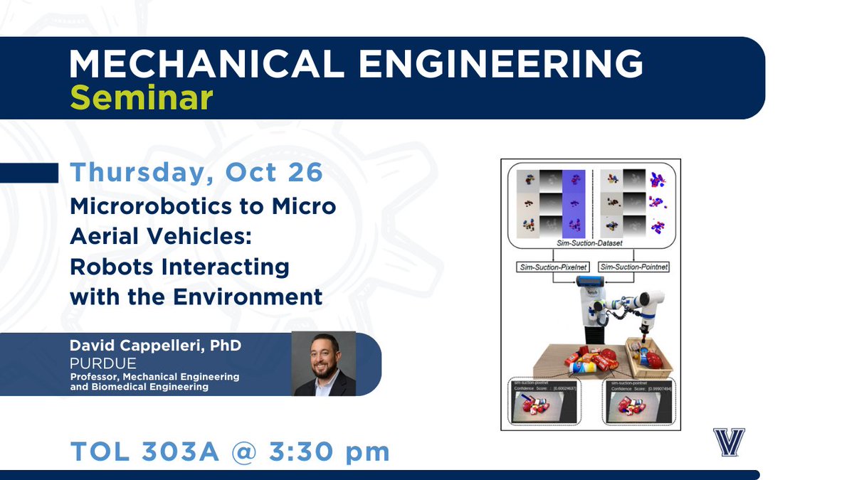 Villanova ME (@villanovame) on Twitter photo Join Dr. Nataraj as he welcomes David J. Cappelleri, PhD <a href="/PurdueBME/">Purdue Weldon School of Biomedical Engineering</a> who will present "Microrobotics to Micro Aerial Vehicles: Robots Interacting with the Environment" this Thursday at 3:30 pm in TOL 303A. Join Dr. Nataraj as he welcomes David J. Cappelleri, PhD <a href="/PurdueBME/">Purdue Weldon School of Biomedical Engineering</a> who will present "Microrobotics to Micro Aerial Vehicles: Robots Interacting with the Environment" this Thursday at 3:30 pm in TOL 303A.