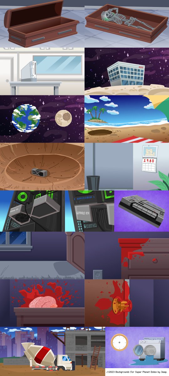 Rubbersoul333's tweet photo. These are some of the backgrounds I did for @ThePlanetDolan 's Q&amp;A from S2 #115 🥳, the episode has been out for a while by now but I kept missing the chance to share these 😆 https://t.co/el4g3aZS64