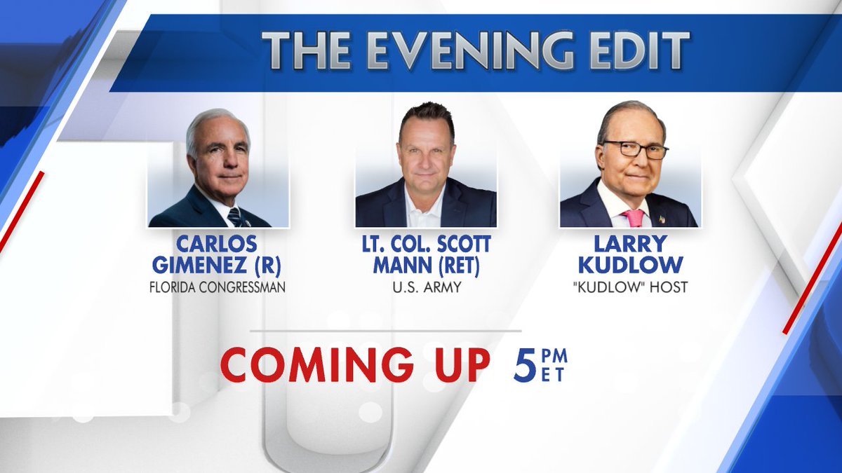 The Evening Edit (@eveningedit) on Twitter photo .<a href="/Congressman_JVD/">Congressman Jeff Van Drew</a>
<a href="/CarlosGimenezFL/">Carlos A. Gimenez</a>
<a href="/RooftopLeader/">Scott Mann</a>
<a href="/larry_kudlow/">Larry Kudlow</a>
<a href="/guypbenson/">Guy Benson</a>
<a href="/jasoninthehouse/">Jason Chaffetz</a>
Joining us tonight on The Evening Edit 5PM ET/2PM PT on <a href="/FoxBusiness/">FOX Business</a> with <a href="/LizMacDonaldFOX/">Elizabeth MacDonald</a> . Be sure to tune in! .<a href="/Congressman_JVD/">Congressman Jeff Van Drew</a>
<a href="/CarlosGimenezFL/">Carlos A. Gimenez</a>
<a href="/RooftopLeader/">Scott Mann</a>
<a href="/larry_kudlow/">Larry Kudlow</a>
<a href="/guypbenson/">Guy Benson</a>
<a href="/jasoninthehouse/">Jason Chaffetz</a>
Joining us tonight on The Evening Edit 5PM ET/2PM PT on <a href="/FoxBusiness/">FOX Business</a> with <a href="/LizMacDonaldFOX/">Elizabeth MacDonald</a> . Be sure to tune in!