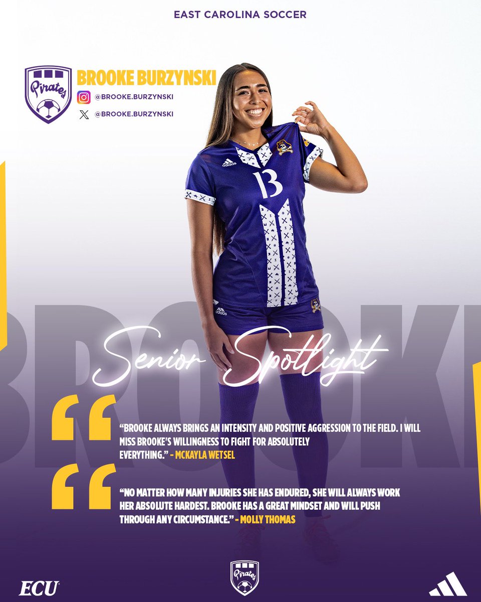 ECUSoc's tweet photo. Next up is senior Brooke Burzynski 🏴‍☠️ 

Join us Thursday evening prior to kickoff at our game against Charlotte when we recognize Brooke and her fellow senior class! #GoPirates https://t.co/76UTQgkZA1