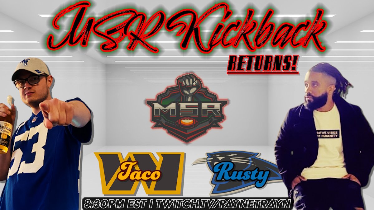 We're BACK! <a href="/EverythingA1_TM/">A1_MSR</a> and I are back in the booth calling an NFC bout between two potential conference contenders. Taco and the Commanders travel to Charlotte to take on Rusty's Panthers.. and it's all happening TONIGHT! Be there! <a href="/MSRLeague/">The Revolution is NOW!</a> <a href="/leaguecrawler/">leaguecrawler 🦎</a>