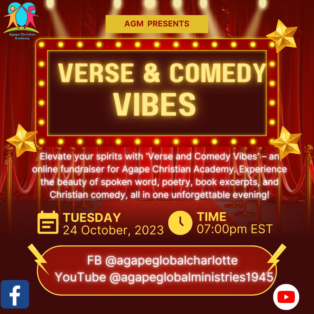 Join me  tomorrow at the Verse &amp; Comedy Vibes for Agape Christian Academy. I will read will an excerpt from my book, Cautious Fred. Hope to see you there.