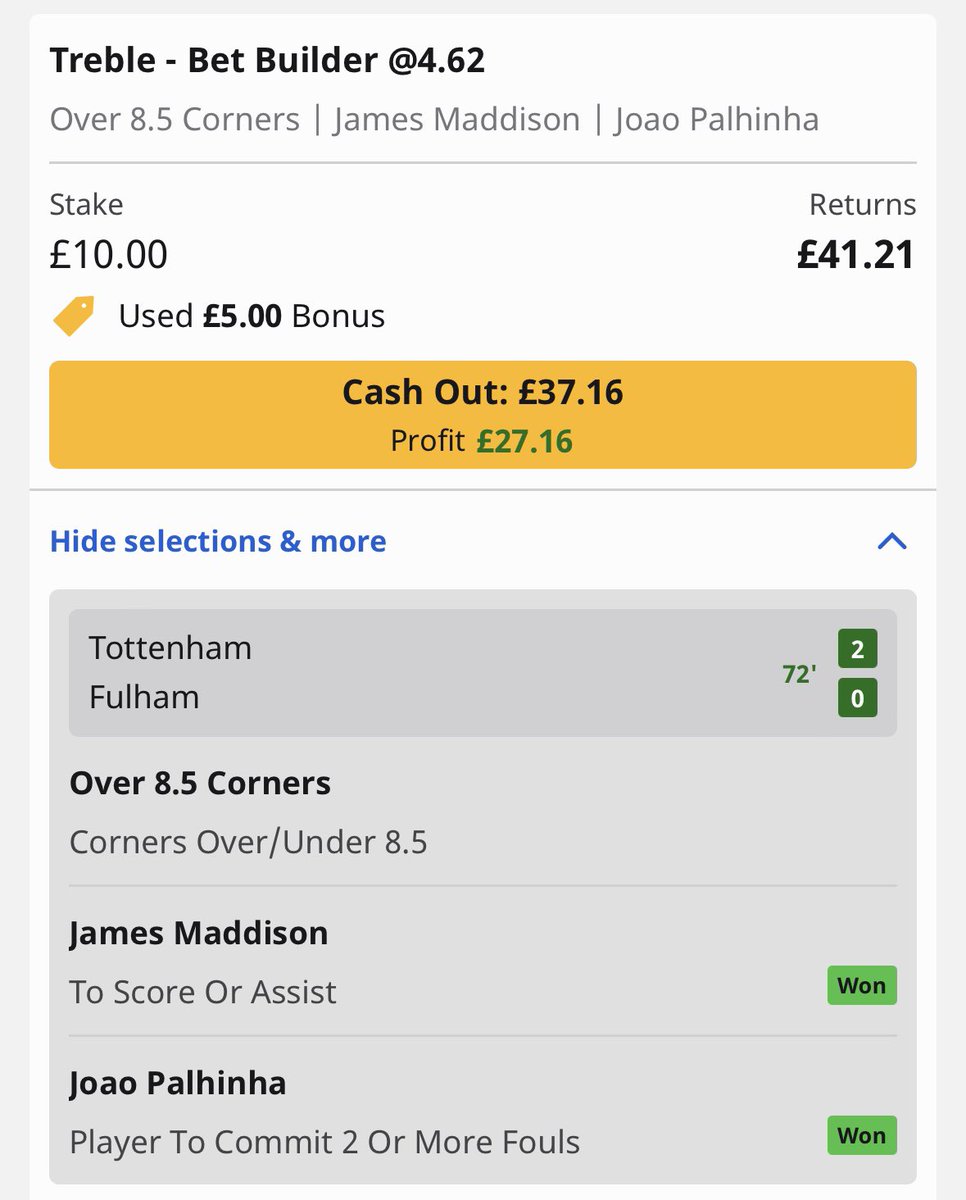 BadManBetting's tweet photo. In other news, 1 corner needed to land the bet builder 🙏 

Very good cash out on offer. Feel free to take it. https://t.co/4OLooiwPzr