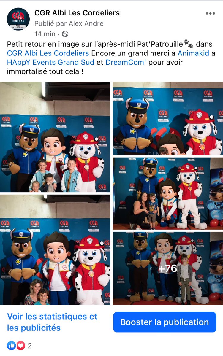 CGRALBI_OFF's tweet photo. Petit retour en image sur l’après-midi Pat’Patrouille🐾 dans CGR Albi Les Cordeliers Encore un grand merci à Animakid à HAppY Events Grand Sud et DreamCom’ pour avoir immortalisé tout cela !
@paramountfr https://t.co/7FQfpyfZuL