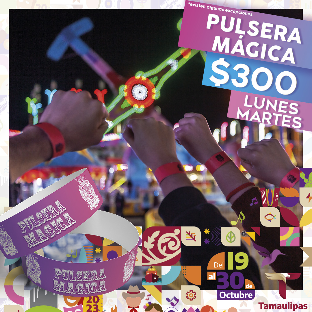 Súbete las veces que quieras a los juegos mecánicos de nuestros amigos de Espectaculares Garcia. 📷📷📷
Adquiere tu Pulsera Mágica en las taquillas de los juegos los días de promoción.
La Pulsera solo aplica para el día de su compra.
No aplica para Dimante, Rueda Gigante y Toros.