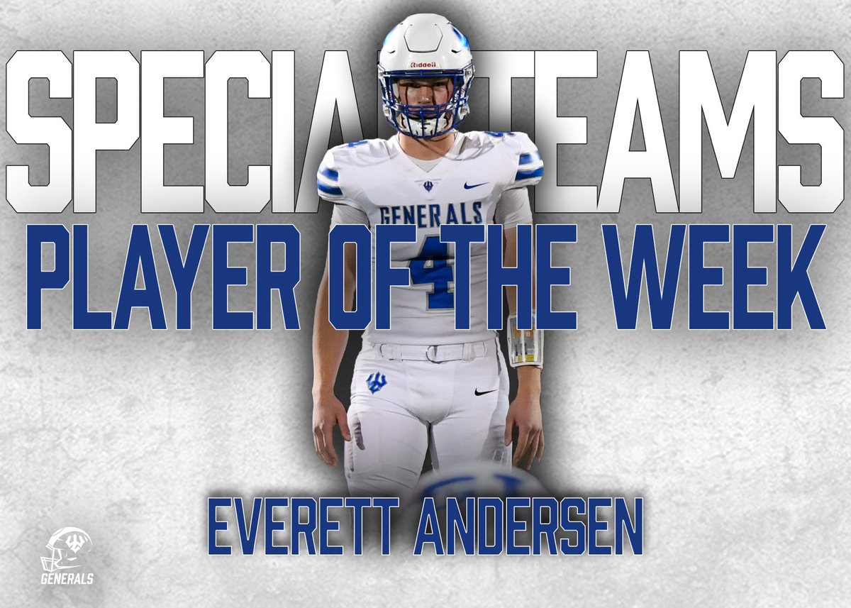 Generals_Fball's tweet photo. Congratulations to our players of the week:Everett Andersen, Peyton Pack, and Blair Brennan! Also, congrats to our practice players of the week: Tate Whitmer and Isreal Rivers!! 

#ALLINALLTHETIME https://t.co/IdobYrv52J