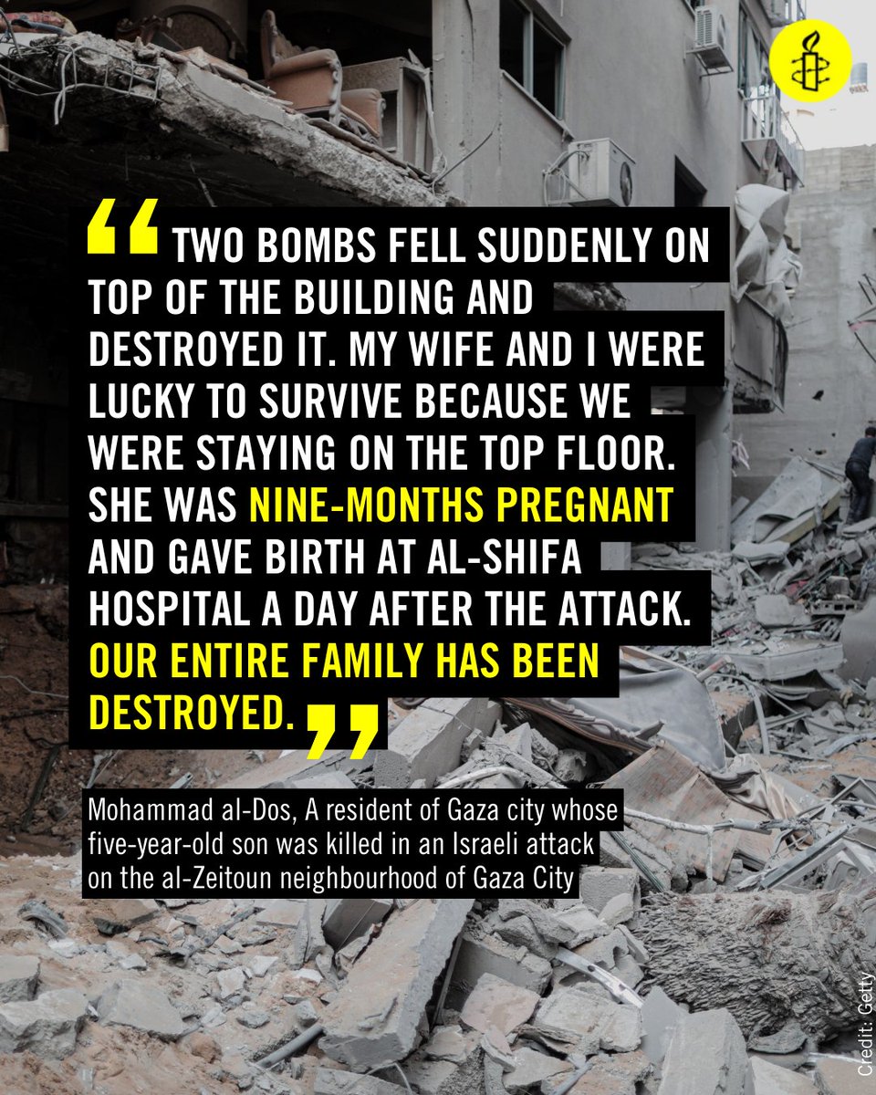 amnestyusa's tweet photo. Amnesty has gathered new evidence of unlawful Israeli attacks which caused mass civilian casualties and must be investigated as war crimes.

Israeli forces have shown a shocking disregard for civilian lives, pulverizing buildings and destroying essential infrastructure. https://t.co/VjIYS8Irfl