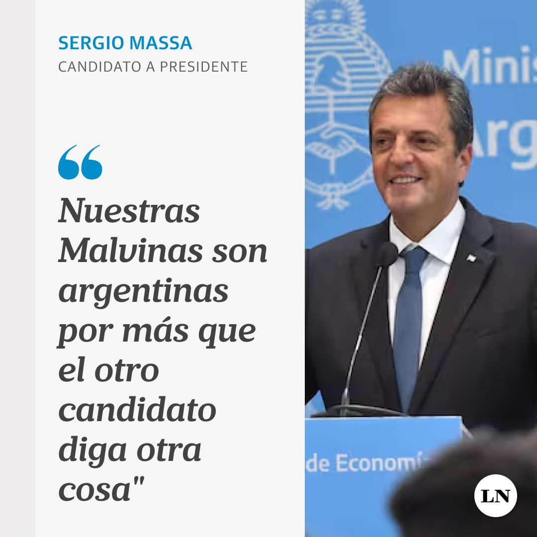 LANACION's tweet photo. Sergio Massa: "Nuestras Malvinas son argentinas por más que el otro candidato diga otra cosa" https://t.co/gUCfApmyYT