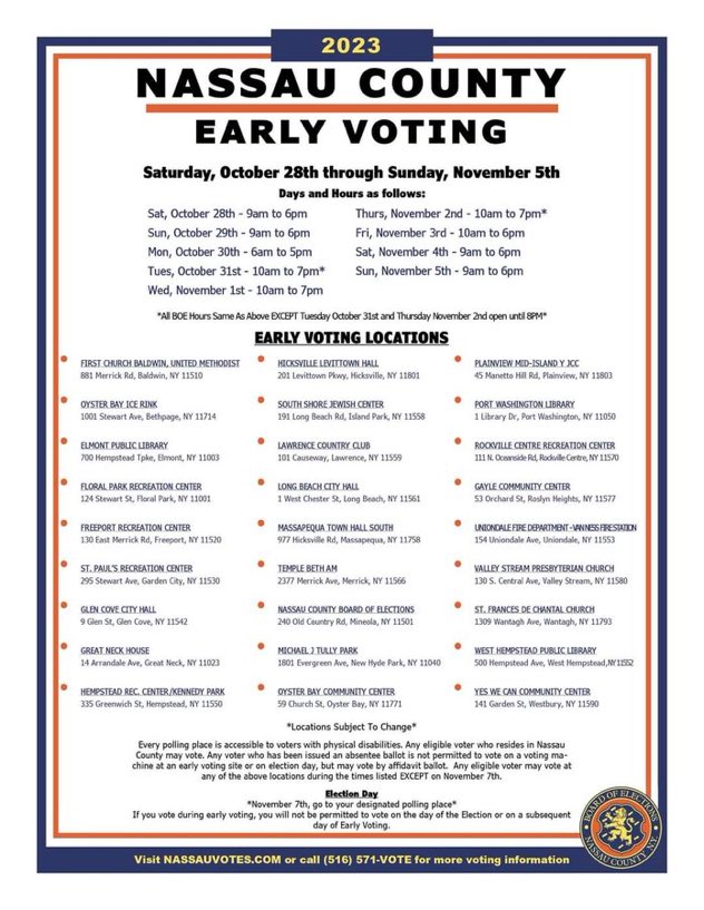 All early voting locations in Nassau County
