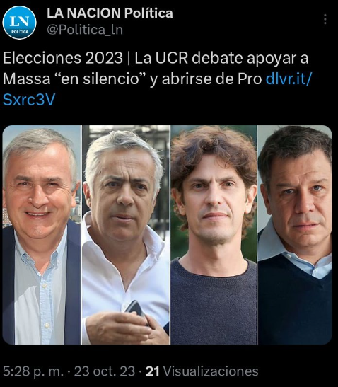 TuviejaSgcv84's tweet photo. Aca estan gran parte de los culpables de ayudar a Massa y que hoy sigas revolviendo polenta.

Falta Pullaro de Santa Fe que del millon y pico que lo votaron hacia 2 semanas, solo la mitad voto a Bullrich. Adivinen de que partido es Pullaro... Si, radical.

No falla. https://t.co/pgvG1h506t
