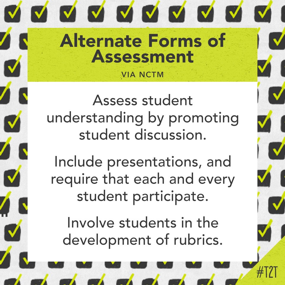 Pop quiz: How do YOU assess S progress in math class?

Creative strategies from our friends at <a href="/NCTM/">NCTM</a>: nctm.org/conferences-an…

#ITeachMath #MTBoS