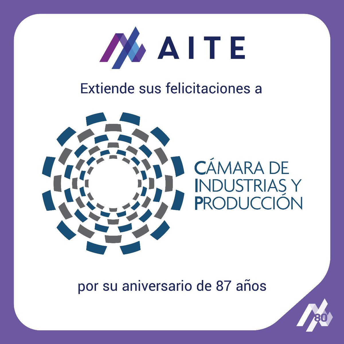 AITE_Ecuador's tweet image. ¡AITE Felicita a la Cámara de Industrias y Producción por sus 87 años de vida institucional!!  

Su aporte en la construcción de un futuro próspero para el Ecuador constituye un referente primordial para todos quienes trabajamos por el desarrollo del país.
#CIP #AITE