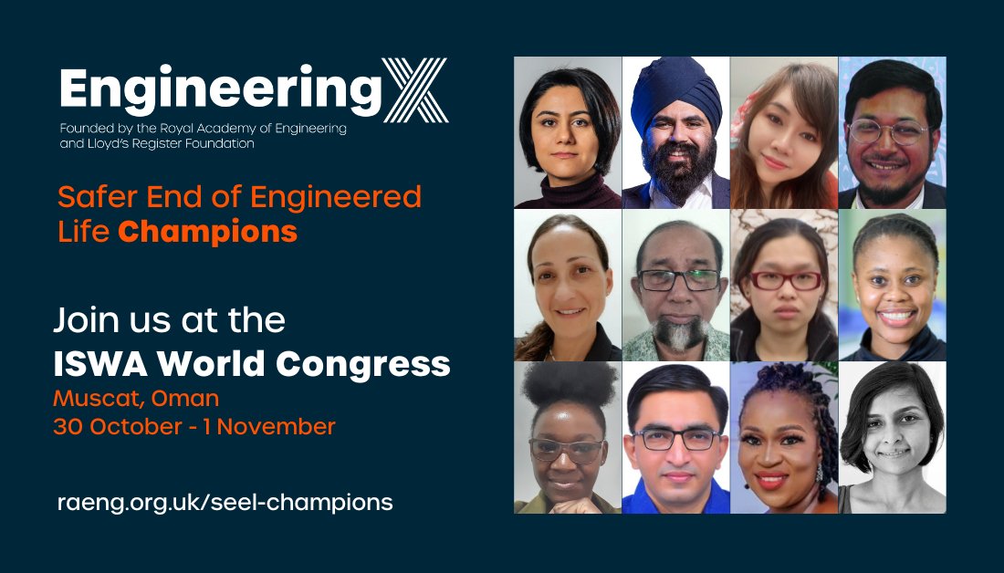 RAEngGlobal (@raengglobal) on Twitter photo Attending <a href="/ISWA_org/">ISWA</a> World Congress next week?
Join #EngineeringX Safer End of Engineered Life Champions including <a href="/Amrit_Chandan/">Amrit Chandan</a>, <a href="/Oagboneni/">Oduwa Agboneni</a>, <a href="/MufaroK/">Mufaro Kanganga</a>, <a href="/ChulalongkornU/">Chulalongkorn U.</a>, <a href="/LdosMuchangos/">Letícia dos Muchangos</a>, <a href="/AnahidBasiri/">Ana Basiri</a>, & <a href="/ChulalongkornU/">Chulalongkorn U.</a> for sessions throughout: iswa.org/iswa-world-con… #ISWA2023 Attending <a href="/ISWA_org/">ISWA</a> World Congress next week?
Join #EngineeringX Safer End of Engineered Life Champions including <a href="/Amrit_Chandan/">Amrit Chandan</a>, <a href="/Oagboneni/">Oduwa Agboneni</a>, <a href="/MufaroK/">Mufaro Kanganga</a>, <a href="/ChulalongkornU/">Chulalongkorn U.</a>, <a href="/LdosMuchangos/">Letícia dos Muchangos</a>, <a href="/AnahidBasiri/">Ana Basiri</a>, & <a href="/ChulalongkornU/">Chulalongkorn U.</a> for sessions throughout: iswa.org/iswa-world-con… #ISWA2023