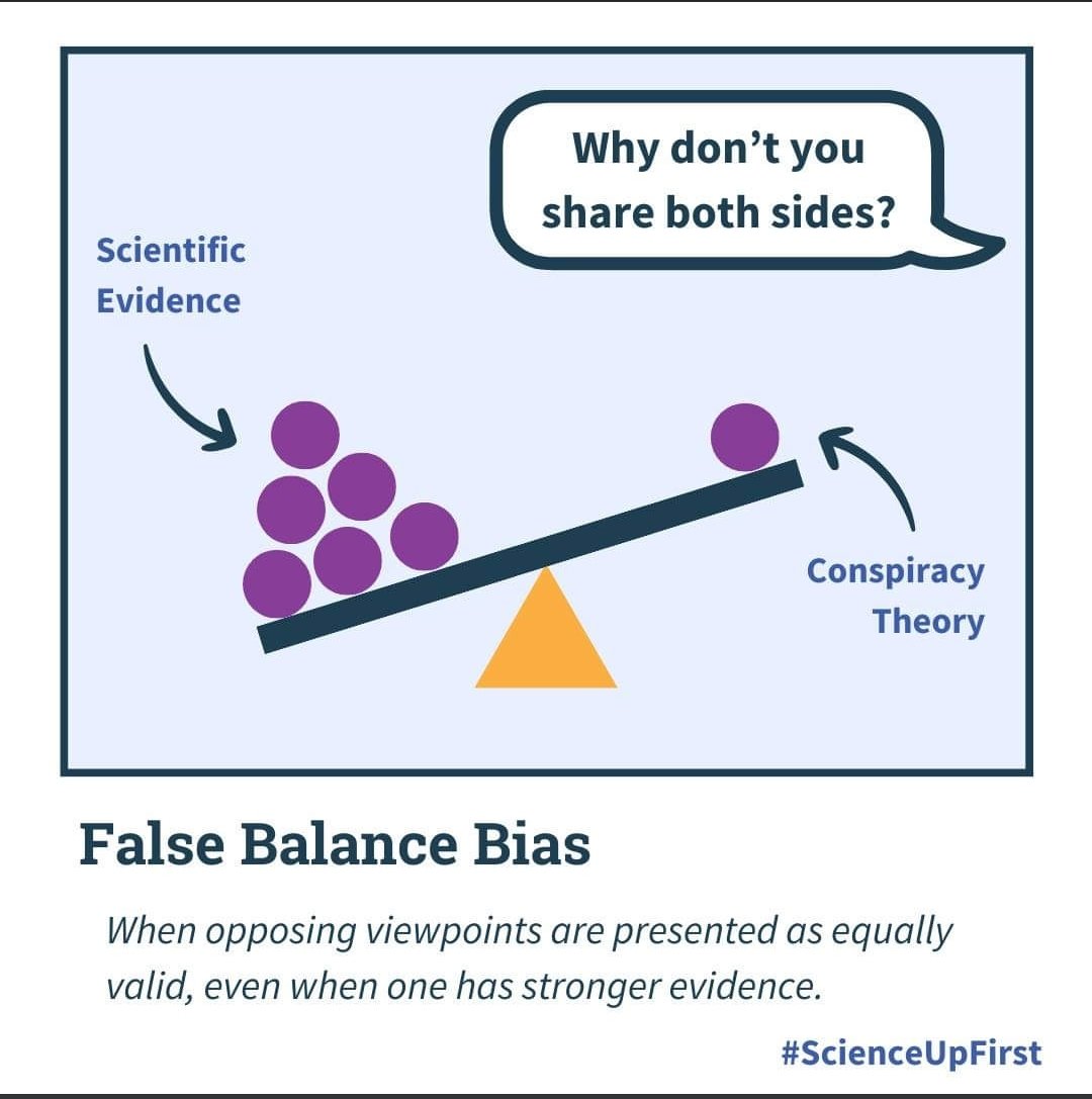 This is a common #trolltactic, folks.⚠️🤔

Presenting two sides as being equivalent, even when the evidence says they are not, is misleading and certainly doesn’t allow for truly informed decision making.

Sources: tinyurl.com/SUFFalseBalance

#SciLit #ScienceUpFirst #LaSciencedAbord