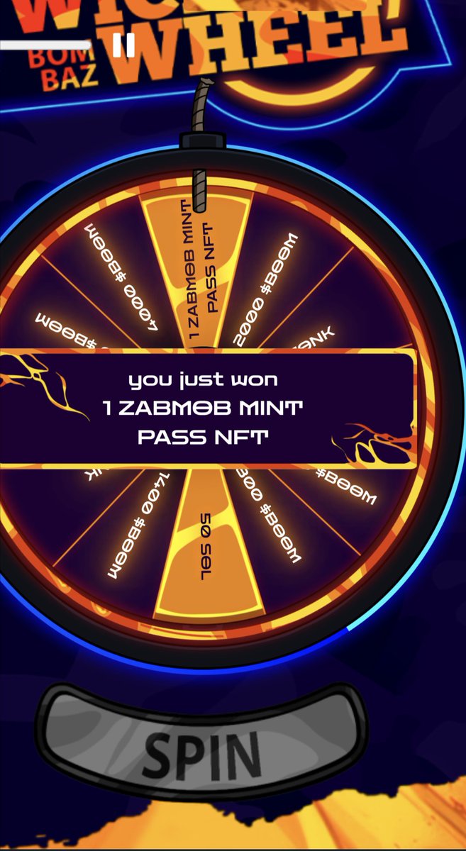 kingsven_poly's tweet photo. Hot damn! I just won a zabmob mint pass using the wicked wheel from @bombaznft π₯π₯
#WICKEDWHEEL
You can wager $sol OR $boom
Try your luck below π
https://t.co/xFzwEJbJpG https://t.co/2SqPYUZHhq