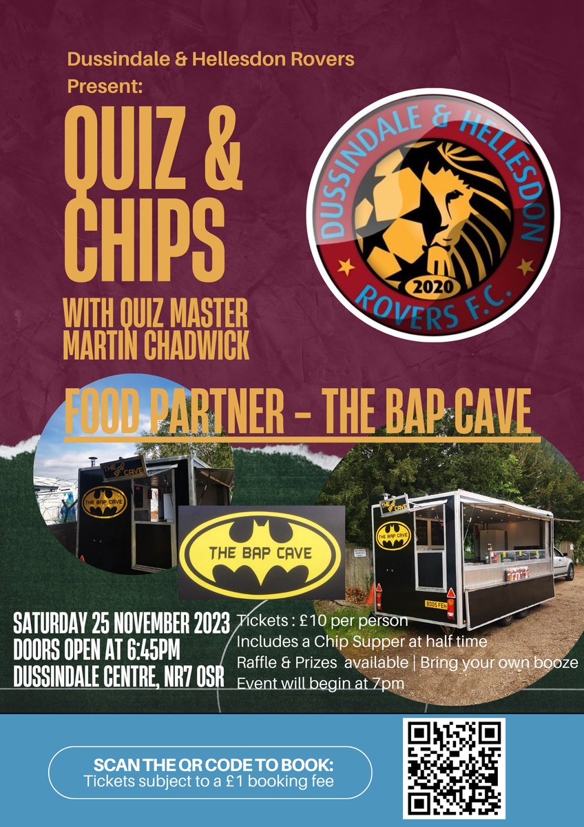 DussyRoversFC's tweet image. 💥 Exciting News 💥

We've teamed up with The Bap Cave to bring you Sausage &amp;amp; Chips for our night of Quizical delight. 
Vegetarian sausuage will be available. 

Thank you Will, who has worked with us to be our first event partner.

Book tickets here: ticketsource.co.uk/dussyevents