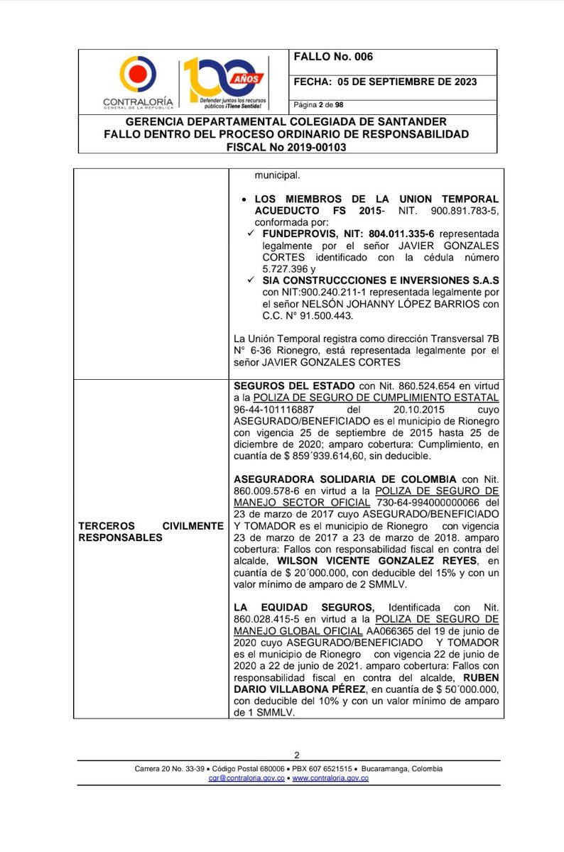 HenryPinzon10's tweet photo. Atención
En el año 2015 se contrató un  acueducto  en Rionegro (Sder) llegó el nuevo alcalde en el 2016 y lo suspendió 4 años el contrato . 
Y en el 2019 llegó Rubén Villabona y tampoco lo termino y se perdió esa inversión . 
Sancionados por Contraloría con 
$401 millón de pesos https://t.co/WYWLKA7aAb