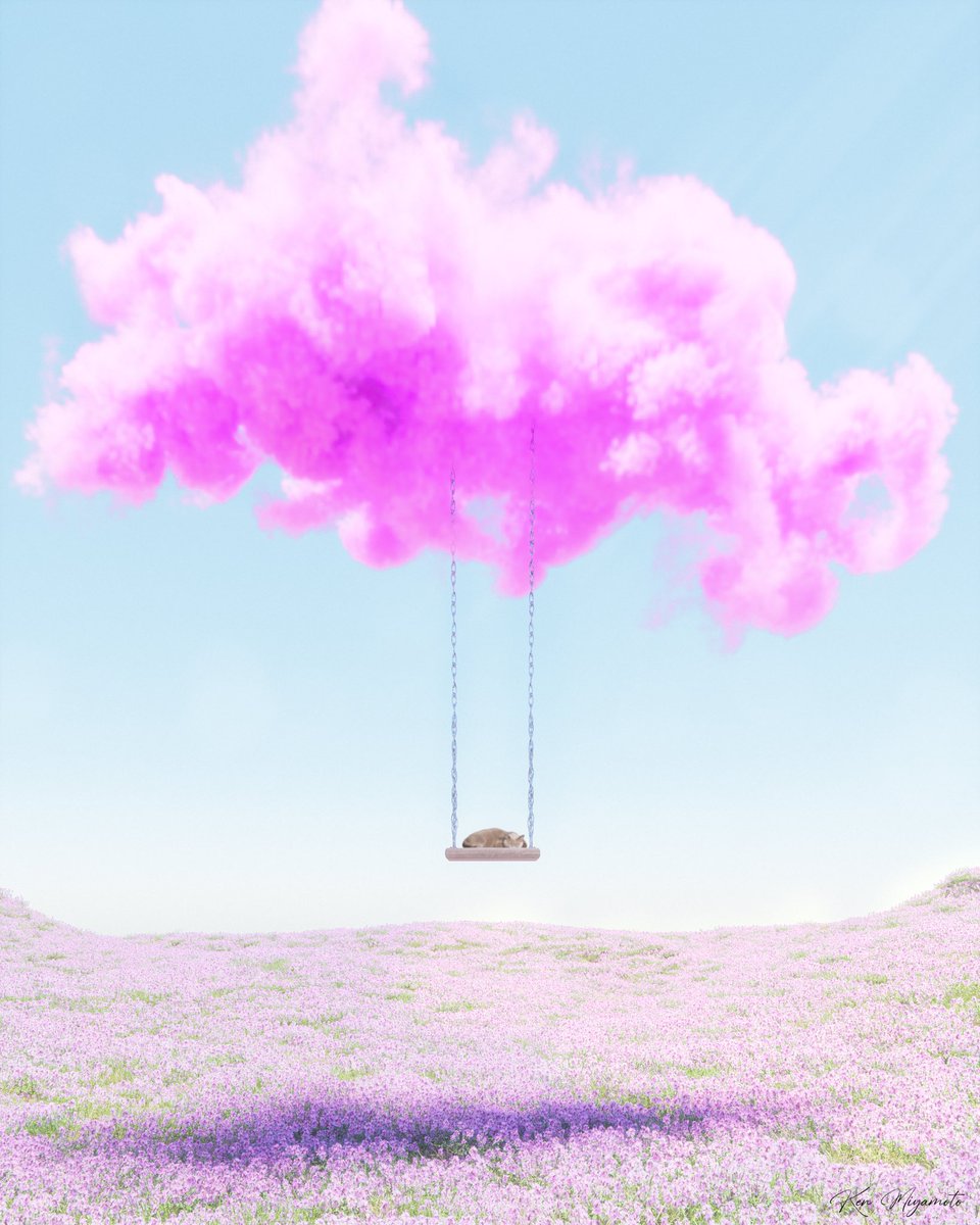 Dreamy cloud with sleepy cat. #blender #3DCG