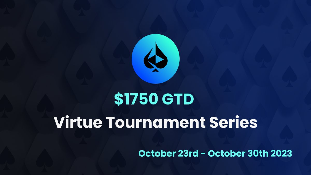 🏆 $1750 GTD MTT Freeroll Tournament Series 

💰This week Virtue Poker will host 15 freeroll tournaments (3 per day) from Monday October 23rd - Sunday October 30th

🎉We will also be hosting (4-5) Surprise Tournaments this week with boosted prizes ranging from $100 to $300!