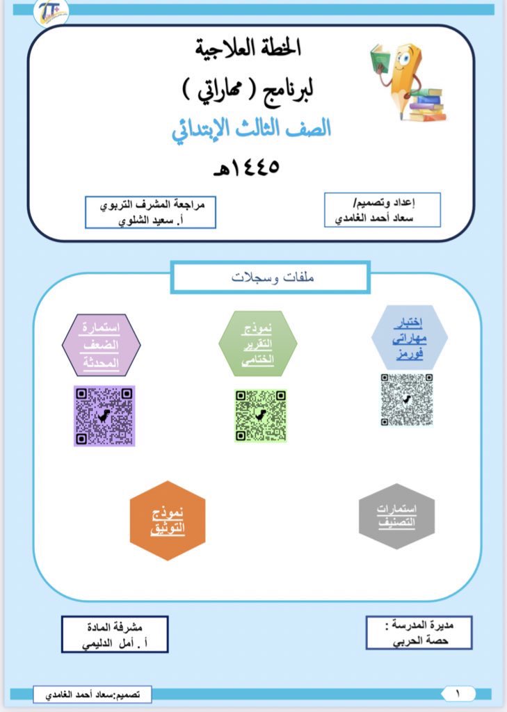 🌺  
#رسالة_الـيوم 
الخطة العلاجية(برنامج #مهاراتي) بالمستويات الخمسه الحديثة
للصف #الثالث  الابتدائي.مراجعة الاستاذ الفاضل  <a href="/sabonaif1/">أ. سعيد الشلوي</a>  
اوراق عمل واستمارات
الملف pdf   قناتي
drive.google.com/file/d/1gePeV8…
<a href="/MOE_RYH_014/">تم ايقاف الحساب</a> <a href="/hashmathtme/">#هاشتاق_الرياضيات</a> #تعليم_الرياض 
#سعاد_الغامدي #مساء_الخير 
#صباح_الخير