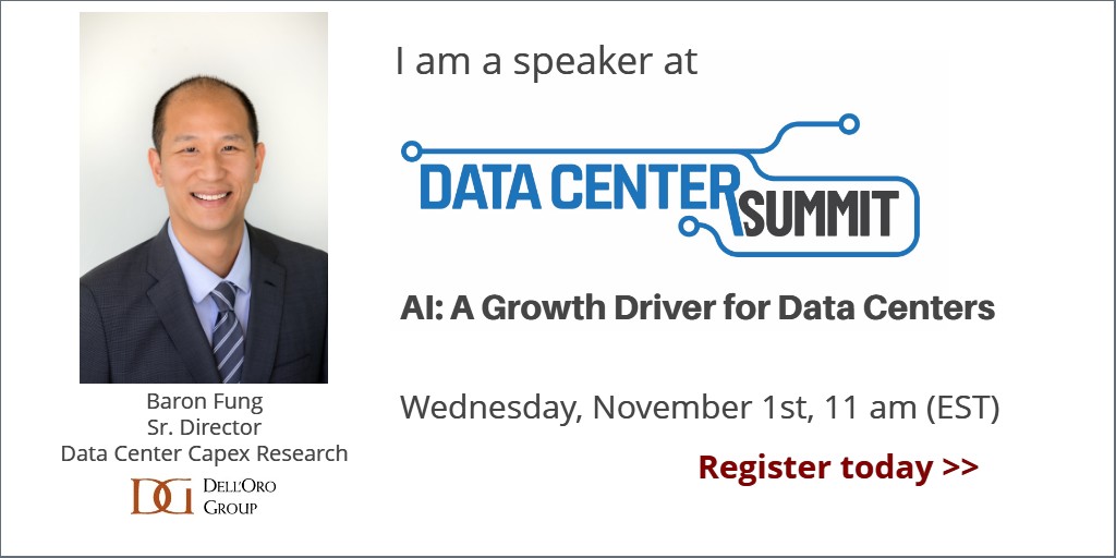 DellOroGroup's tweet photo. #DataCenterSummit - Join us! Our Sr. Research Director Baron Fung is honored to join industry experts from @eatoncorp, @365datacenters, @DF_I, and Scalar Data Centers to discuss opportunities, benefits and effects #AI will have in the data center: https://t.co/xws3MjsD2W https://t.co/ozKrGPhuhj