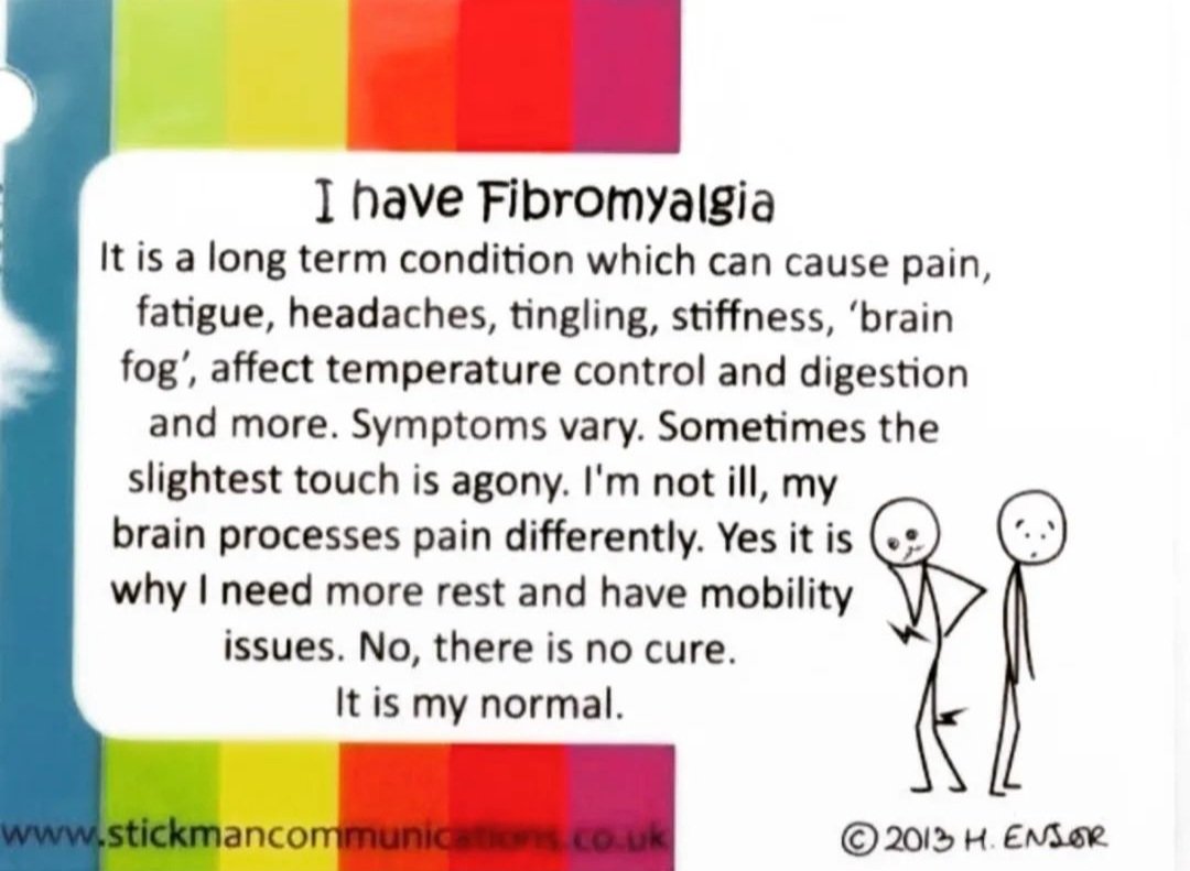 I have fibromyalgia...
#chronicpain #fatigue
#headaches #stiffness #brainfog
#tempaturesensitivities #digestiveissues
#CNSdysfunction #toomanysymptomstolist
#fibromyalgia #CFSME 
#fibrosupportbymonica