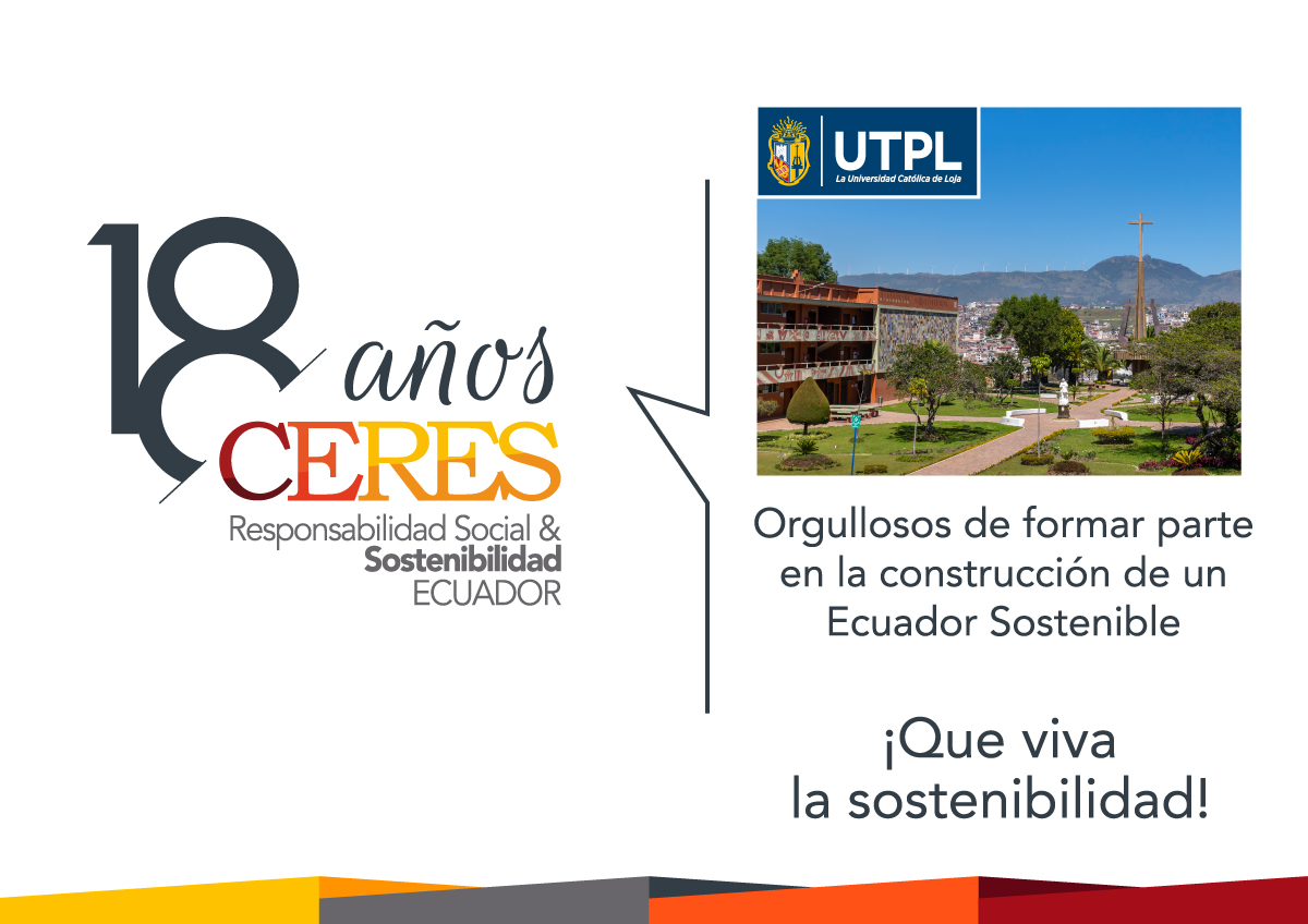 ¡Feliz 18vo aniversario, <a href="/ceres_ecuador/">CERES</a> ! 🎉🇪🇨 La <a href="/utpl/">🎓 UTPL</a> se enorgullece de celebrar este hito y esperamos seguir trabajando juntos por un #EcuadorSostenible. 💪🌿