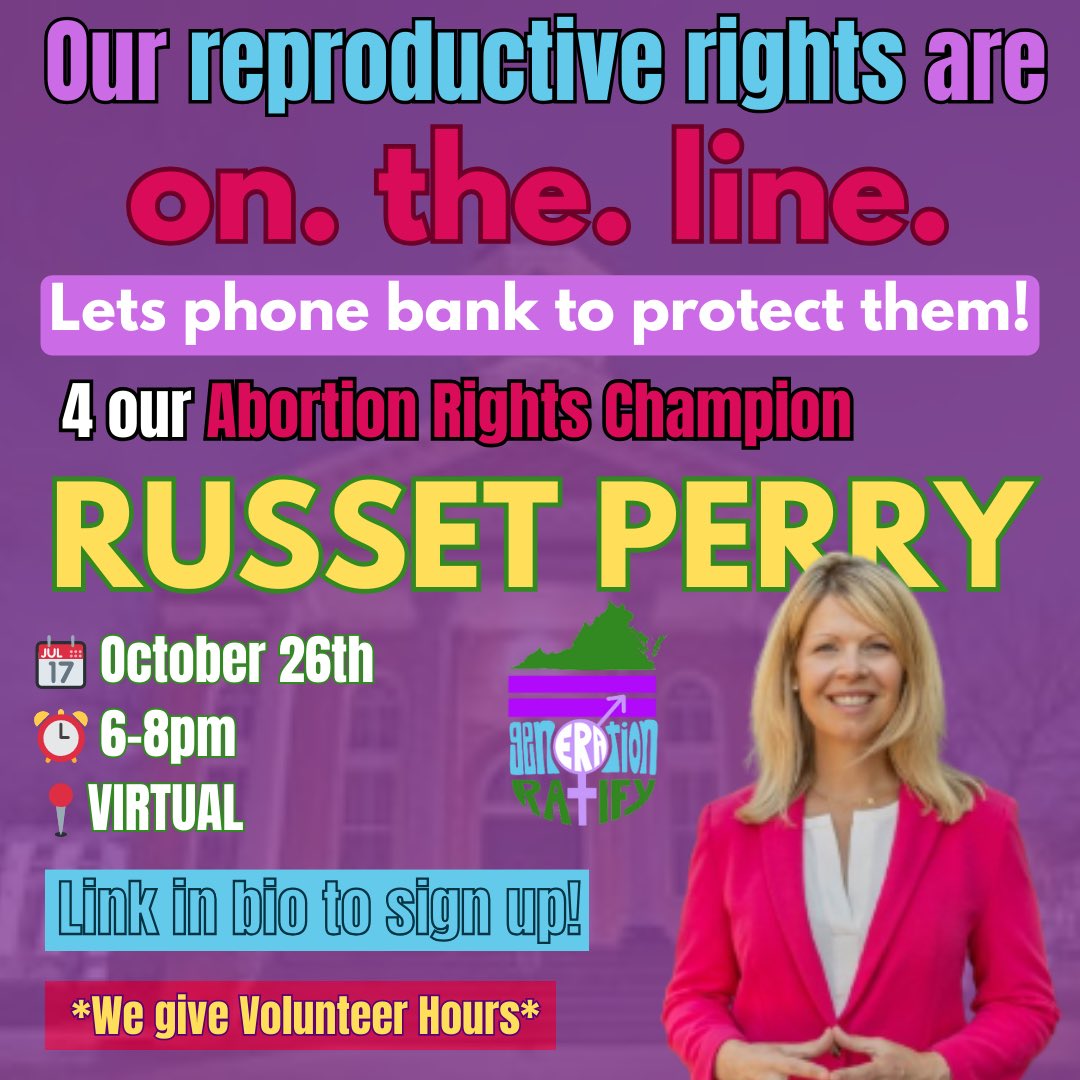 Russet understands the power of representation, equity, and raising the silenced voices of the oppressed. Let’s support her campaign for equality this Thursday and progress young people’s values into the VA legislature. Click the link in our bio to learn more 💗