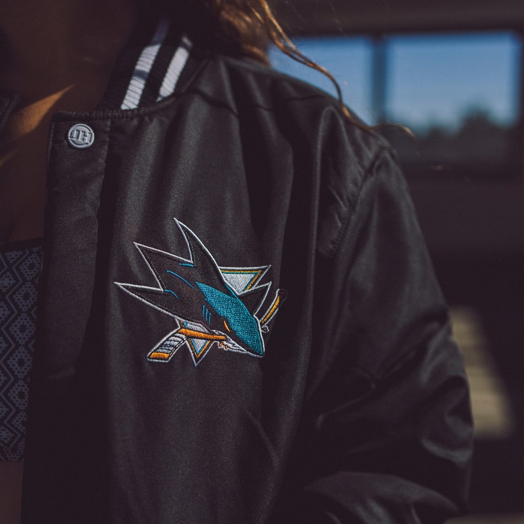 JH Distributors San Jose Sharks Reversible Letterman Mens Jacket (Black/White)