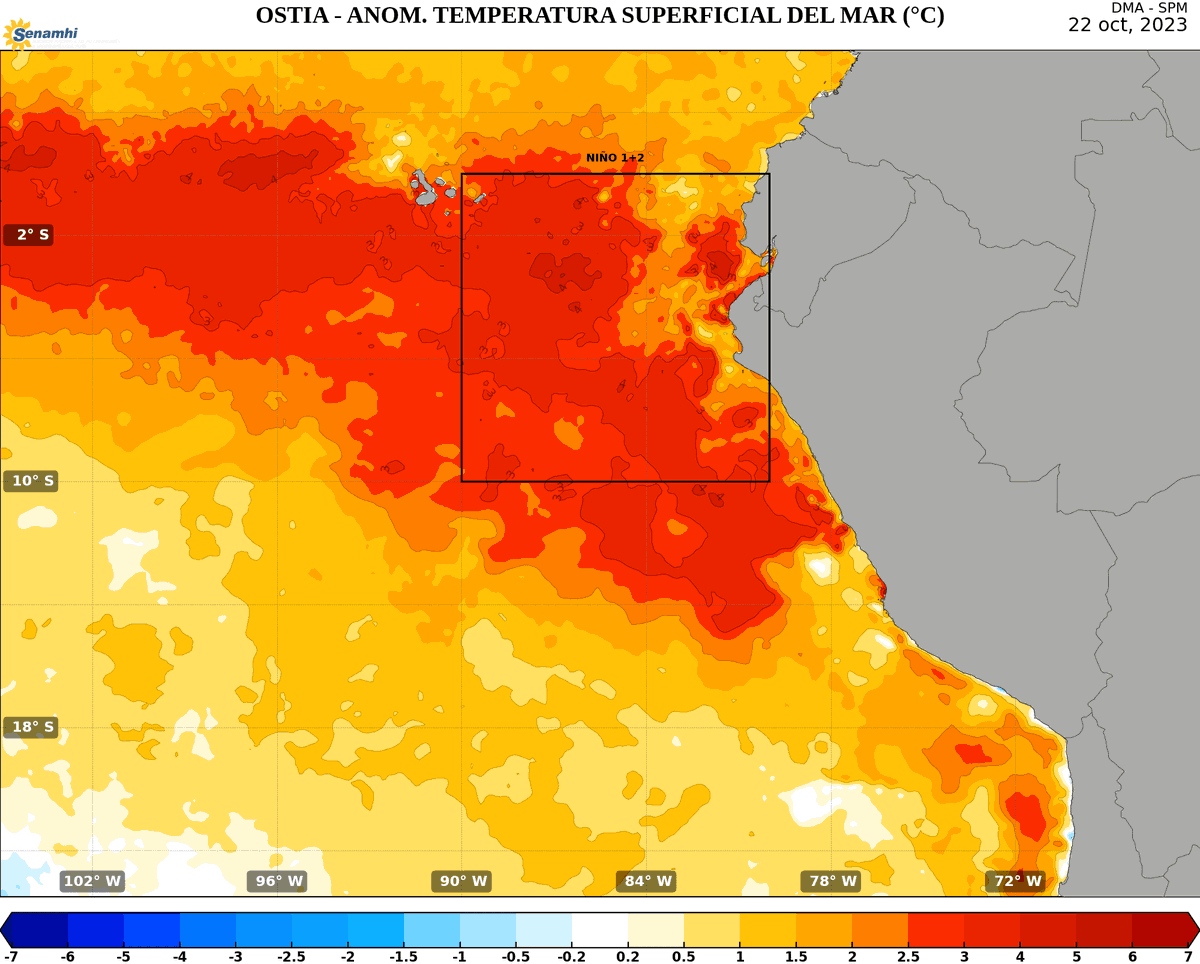 climatologa's tweet photo. Continúa el #incremento progresivo de la #TSM en el Pacífico central hacia #ElNiño "global". Fig1
Asimismo nuevamente se calienta la región Niño1+2 y se forman los núcleos cálidos frente a #Tumbes (fig2).Estas condiciones podrían favorecer  incremnto de las temperaturas📈🌡 https://t.co/pAZZOisB6V