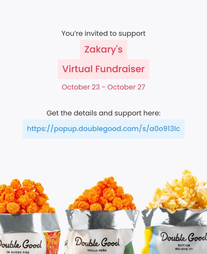 Jacob8Six's tweet photo. Hi! I’m doing a virtual fundraiser selling Double Good ultra-premium popcorn for 4 days from Monday, Oct 23 - Friday, Oct 27. Get all the details and support here: https://t.co/IhrWmQwn9b https://t.co/SBrLscLQEn