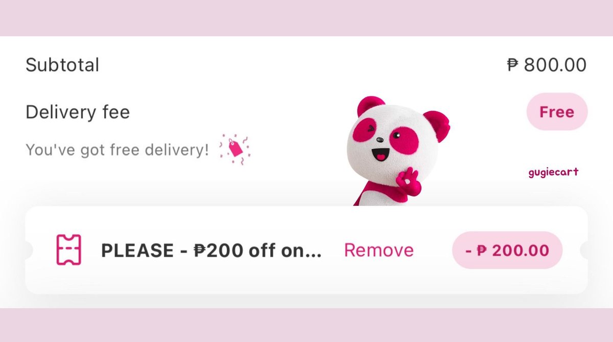 gugiecart's tweet photo. foodpanda vouchers today 💌 last day ng 'please' voucher :)

➡️ order here: https://t.co/jwGbVp3QSJ

PLEASE — min ₱399-₱599, ₱200 off .ᐟ
KFC100 — min ₱399, ₱100 off kfc.
MCDOGCASH — min ₱499, ₱100 off mcdo.
MAXS100 — min ₱799, ₱100 off max's. https://t.co/jL3IFI5DM6