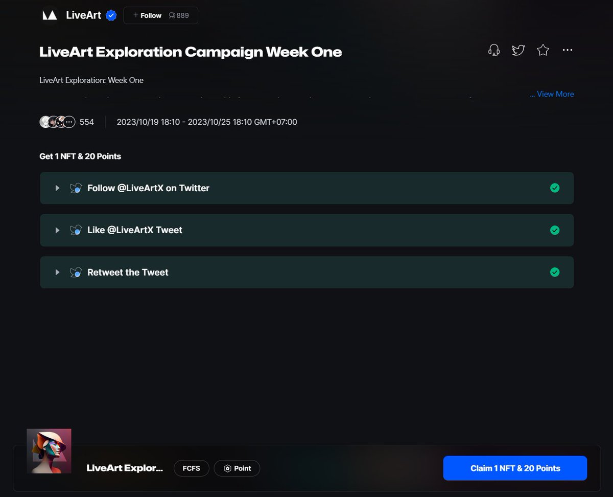 Lần trước khi dự án ra mắt bộ NFT LiveArt thì đã sold out chỉ trong 2 tiếng sau đó với tổng giá trị gần 1 triệu $. Thế nên sự kiện lần này ae join nhé, biết đâu lại ăn đậm đấy nha.

Chuỗi sự kiện của dự án LiveArt sẽ kéo dài trong vòng 5 tuần, và tuần